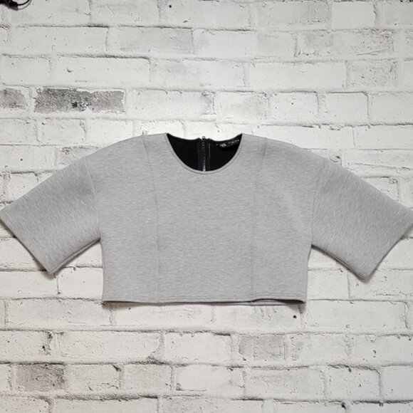 Zara Grey Crop Top Zipper in the Back - Picture 4 of 6